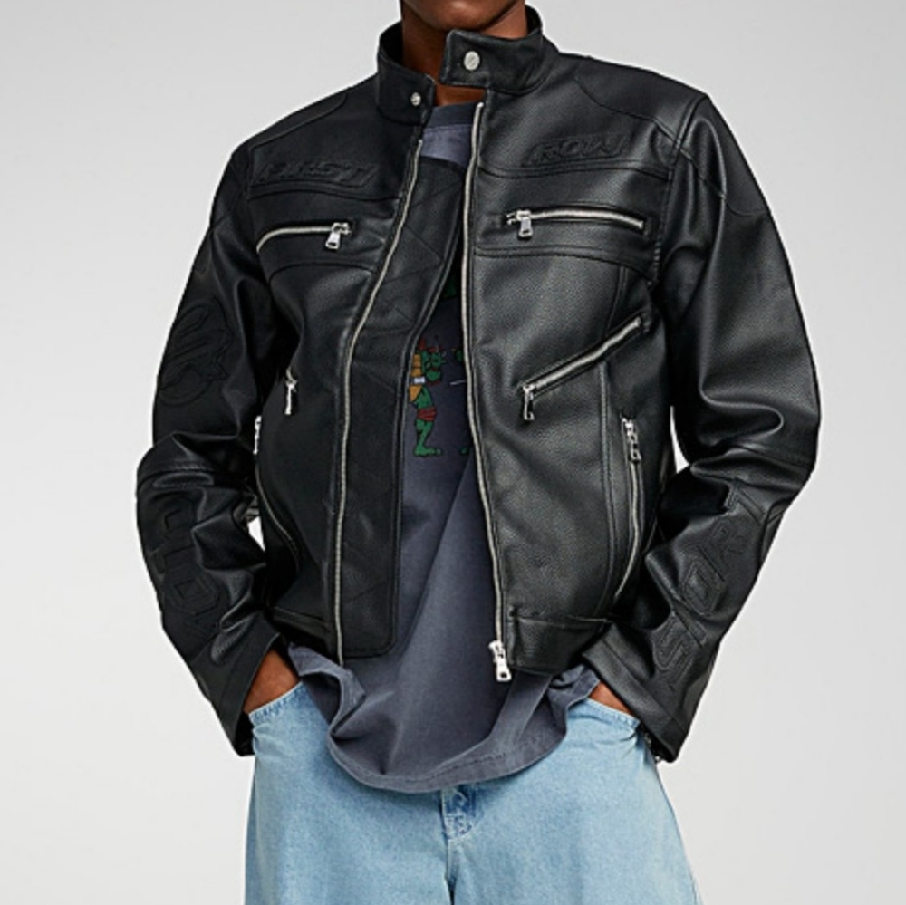 FIRST ROW Faux-Leather Biker Jacket